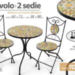 TAVOLO + 2 SEDIE GIARDINO VERANDA BALCONE METALLO NERO PIEGHEVOLE MOSAICO 72*60
