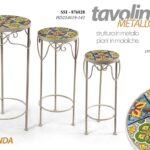 3 TAVOLI TAVOLINO TOP MAIOLICHE MEDITERRANEO TONDO METALLO BIANCO h70-60-50 cm