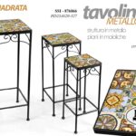 3 TAVOLINI COMODINO COLONNE PORTA PIANTA METALLO NERO PIANO MAIOLIC 70-60-50 cm