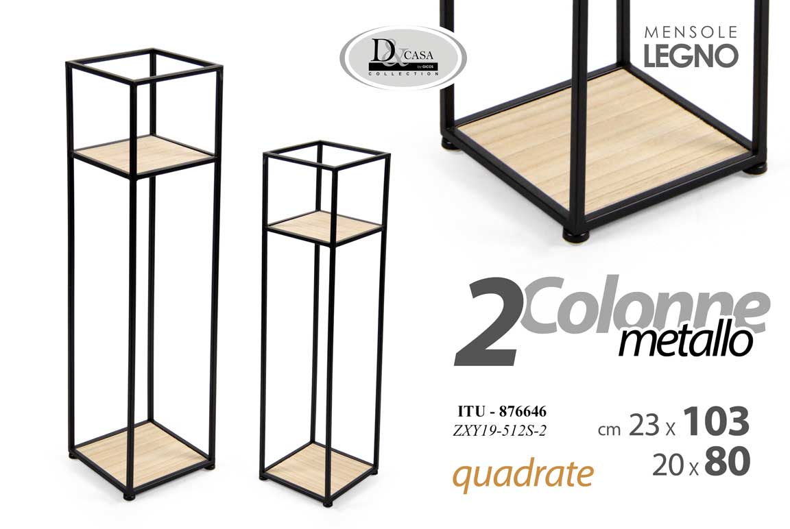 8025569876646 2 COLONNE PORTA PIANTA TAVOLINI METALLO QUADRATE NERO CLASSICO MODERNO h103/80cm - immagine 1