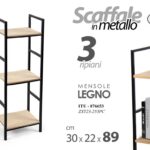 LIBRERIA SCAFFALE METALLO 3 RIPIANI MENSOLE LEGNO MODERNO INDUSTRIALE h89*30*22