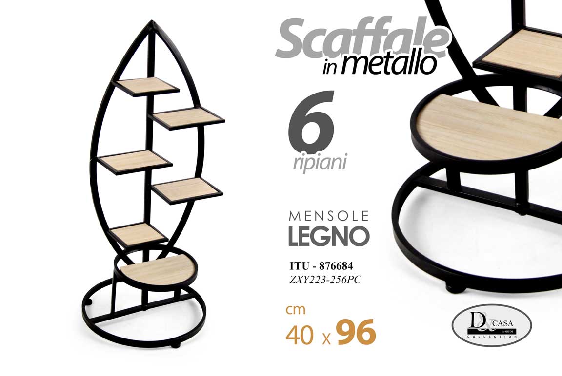 8025569876684 SCAFFALE PORTA OGGETTI PIANTE METALLO 6 RIPIANI LEGNO SALOTTO INGRESSO 96*40 CM - immagine 1