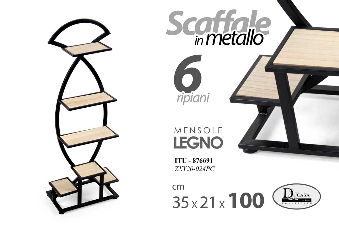8025569876691 SCAFFALE PORTA OGGETTI PIANTE METALLO 6 RIPIANI LEGNO SALOTTO INGRESSO 100*35*21 - immagine 1