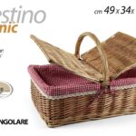 CESTO PICNIC CESTA PRANZO MERENDA CESTINO VIMINI RATTAN MANICO COPERCHIO 49*34cm