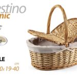 CESTO PICNIC CESTA PRANZO MERENDA CESTINO VIMINI RATTAN MANICO COPERCHIO 44*30cm