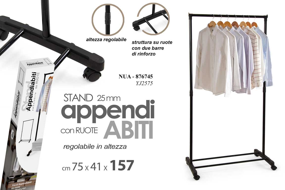 8025569876745 STAND APPENDIABITI RUOTE ORGANIZER VESTITI ABITI Salvaspazio NERO METALLO 157*75 - immagine 1