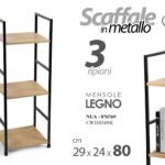SCAFFALE LIBRERIA COLONNA SALVASPAZIO METALLO NERO 3 RIPIANI LEGNO H80*L29*P24