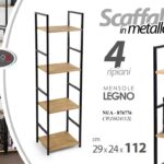 SCAFFALE LIBRERIA COLONNA SALVASPAZIO METALLO NERO 4 RIPIANI LEGNO H112*L29*P24