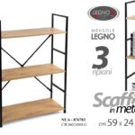 SCAFFALE LIBRERIA SALVASPAZIO METALLO NERO 3 RIPIANI MENSOLE LEGNO H80*L59*P24cm