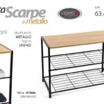 SCAFFALE PORTA SCARPE BASSO TERRA METALLO LEGNO SCARPIERA RIPIANI 63*30*H43CM