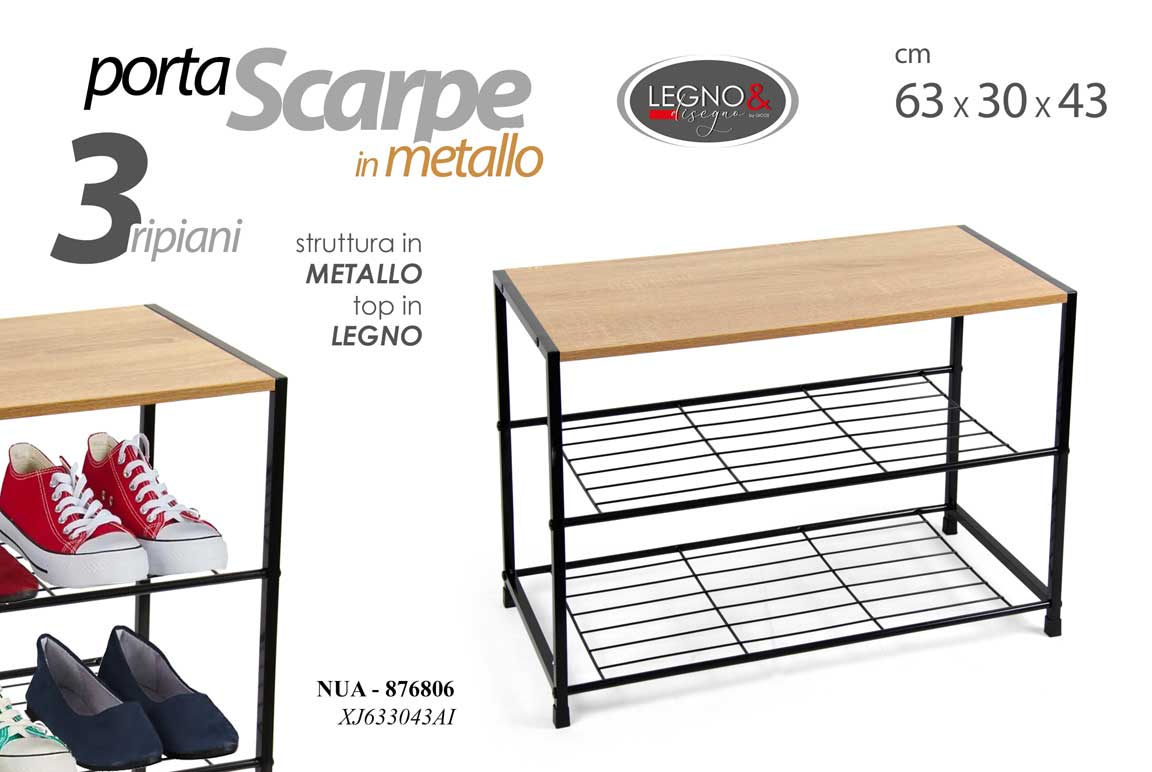 8025569876806 SCAFFALE PORTA SCARPE BASSO TERRA METALLO LEGNO SCARPIERA RIPIANI 63*30*H43CM - immagine 1