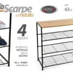 SCAFFALE PORTA SCARPE METALLO LEGNO NERO SCARPIERA TERRA RIPIANI H63*30*63CM