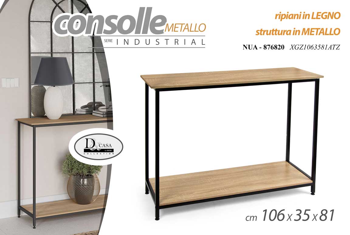 8025569876820 CONSOLLE TAVOLO INDUSTRIALE SALOTTO ROVERE METALLO NERO MODERNO 106*35*H81CM - immagine 1