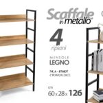 SCAFFALE LIBRERIA METALLO NERO 4 RIPIANI MENSOLE LEGNO MARRONE H126*L60*P28 cm