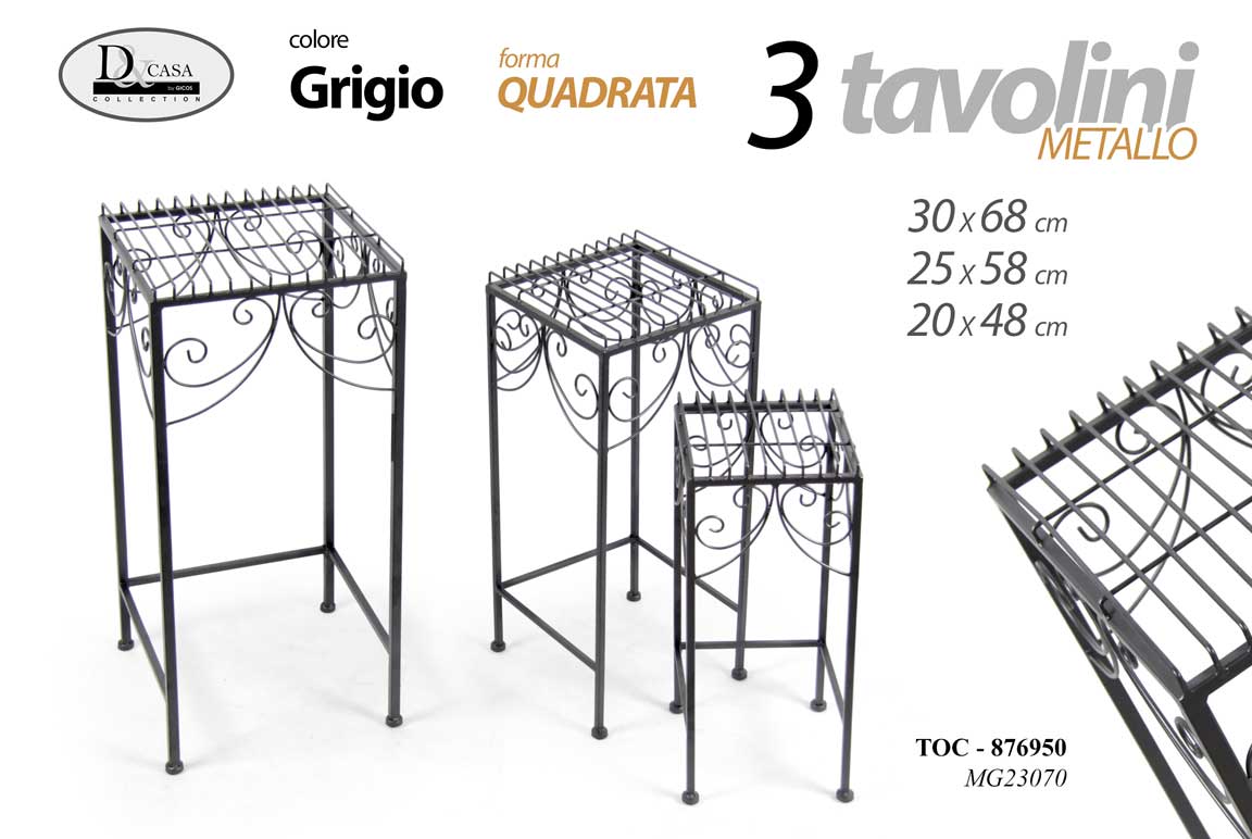 8025569876950 TRIS 3 TAVOLINI TAVOLINO DIVANO QUADRATI METALLO CLASSICO MODERNO H68/58/48 cm - immagine 1
