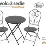 SET TAVOLO + 2 SEDIE METALLO NERO GIARDINO TERRAZZO VERANDA PIEGHEVOLE D73/73Hcm
