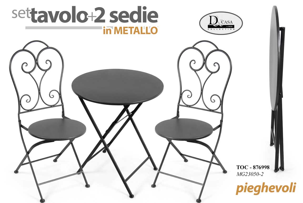 8025569876998 SET TAVOLO + 2 SEDIE METALLO NERO GIARDINO TERRAZZO VERANDA PIEGHEVOLE D73/73Hcm - immagine 1
