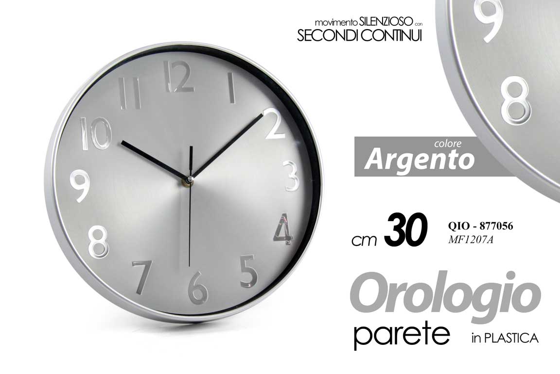 8025569877056 OROLOGIO PARETE SILENZIOSO GRIGIO ARGENTO CLASSICO MODERNO SALOTTO STUDIO 30cm - immagine 1