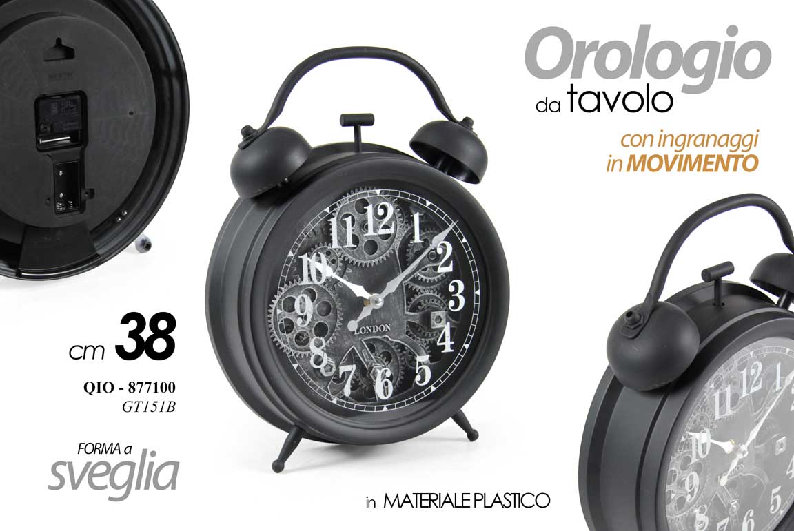 8025569877100 OROLOGIO DA TAVOLO INGRANAGGI IN MOVIMENTO VISTA ABS NERO MODERNO VINTAGE 38 cm - immagine 1
