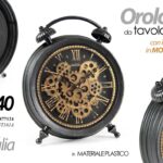 OROLOGIO DA TAVOLO FORMA SVEGLIA INGRANAGGI MOVIMENTO NERO MODERNO VINTAGE 40cm