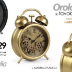 OROLOGIO DA TAVOLO FORMA SVEGLIA INGRANAGGI MOVIMENTO C ORO MODERNO VINTAGE 29cm