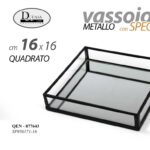 VASSOIO Svuotatasche METALLO NERO VETRO QUADRATO SPECCHIO MODERNO VINTAGE 16*16