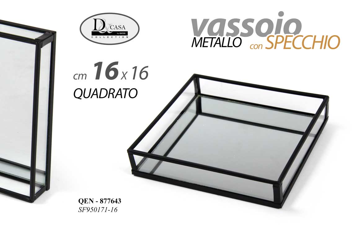8025569877643 VASSOIO Svuotatasche METALLO NERO VETRO QUADRATO SPECCHIO MODERNO VINTAGE 16*16 - immagine 1