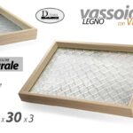 VASSOIO LEGNO NATURALE FONDO VETRO DECOR CUCINA DESIGN MODERNO VINTAGE 40*30 CM