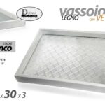 VASSOIO LEGNO FONDO VETRO DECOR CUCINA DESIGN MODERNO VINTAGE BIANCO 40*30CM