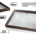 VASSOIO LEGNO COLOR NOCE FONDO VETRO DECOR CUCINA DESIGN MODERNO VINTAGE 40*30CM