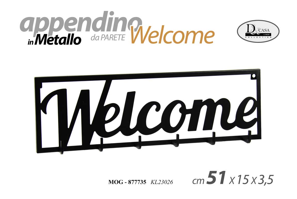 8025569877735 APPENDINO DA PARETE METALLO WELCOME APPENDIABITI Attaccapani GANCI 51*15*3,5 CM - immagine 1