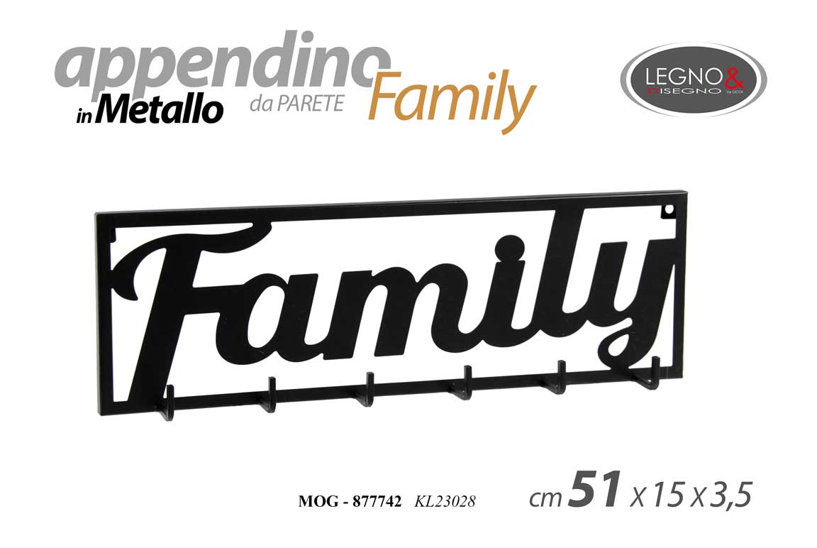 8025569877742 APPENDINO METALLO APPENDIABITI FAMILY DA PARETE Attaccapani GANCI 51*15*3,5 CM - immagine 1