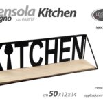 MENSOLA DA PARETE CUCINA KITCHEN CLAS MODERNA METALLO LEGNO MURO NERA 50*12*14CM