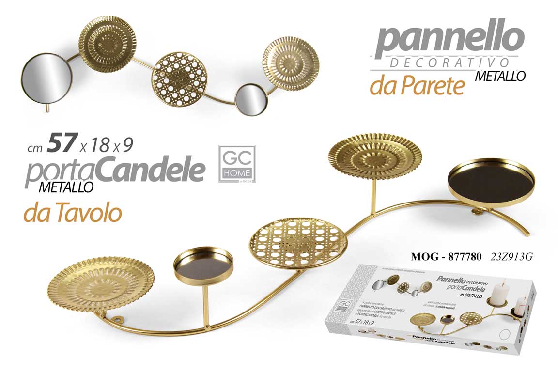 8025569877780 PORTACANDELE TAVOLO ALZATA CANDELA CANDELABRO Candeliere METALLO COL ORO 57*18*9 - immagine 1