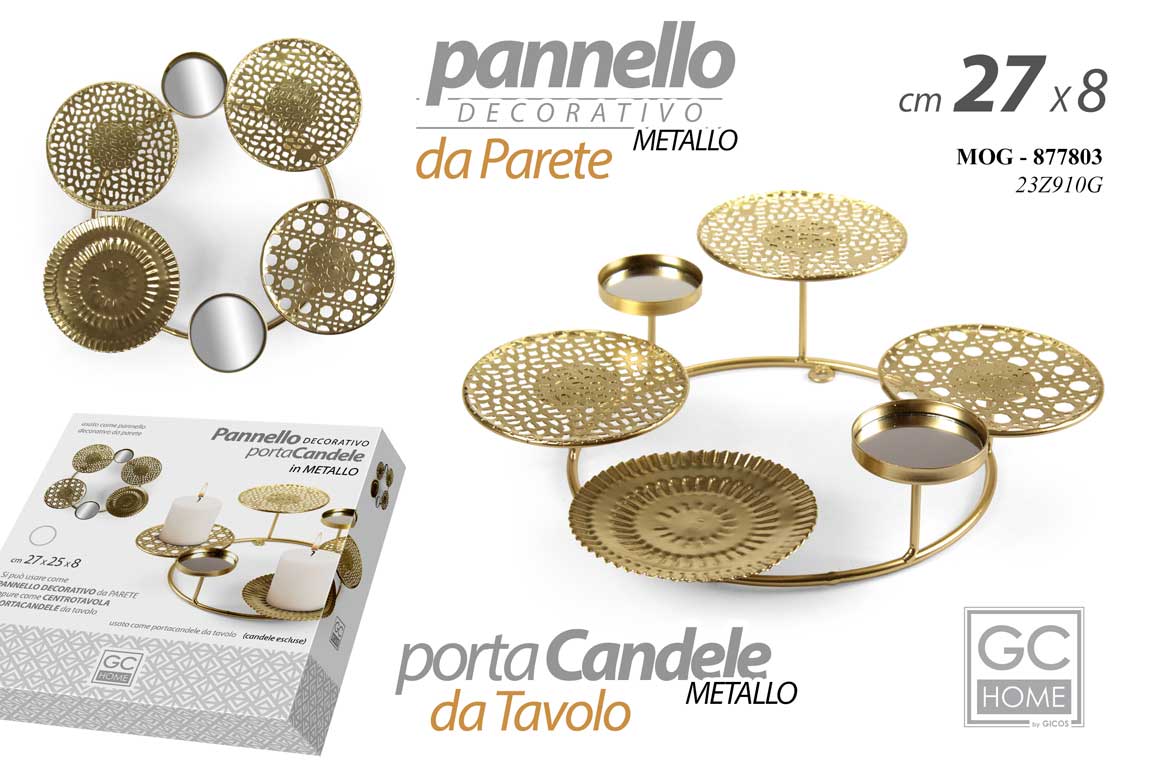 8025569877803 PORTACANDELE TAVOLO ALZATA CANDELA CANDELABRO Candeliere METALLO ORO TONDO 27*8 - immagine 1