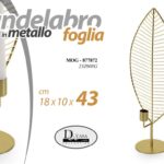 CANDELABRO CANDERIERE MODERNO FOGLIA METALLO ORO PORTA CANDELA 1 FIAMMA 43 cm