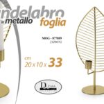 CANDELABRO CANDERIERE MODERNO FOGLIA METALLO ORO PORTA CANDELA 1 FIAMMA 33 cm