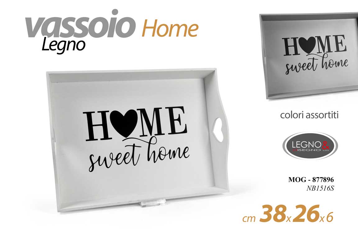 8025569877896 Vassoio cucina colazione moderno vintage cuore sweet home legno ass 38*26*6 - immagine 1