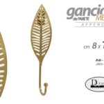 GANCIO APPENDIABITI DA PARETE FOGLIA APPENDINO ABITI MURO METALLO ORO 18*8 cm
