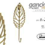 GANCIO APPENDIABITI DA PARETE FOGLIA APPENDINO ABITI MURO METALLO ORO 22*8 cm
