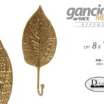 GANCIO APPENDIABITI PARETE FOGLIA APPENDINO ABITI MURO METALLO BRONZO ORO 19*8cm