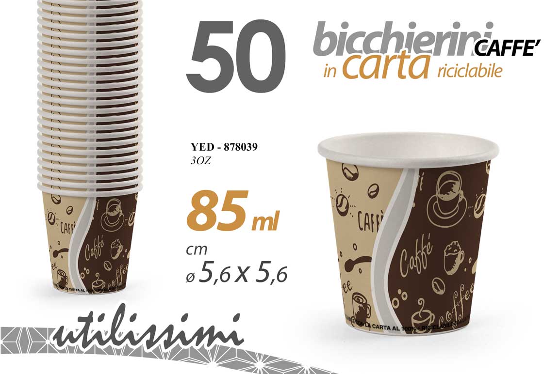 8025569878039 50 Bicchierini caffè carta riciclabile espresso bar ufficio casa carta 85ML 6 cm - immagine 1