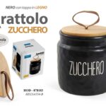 BARATTOLO DA CUCINA ZUCCHERO CERAMICA NERO ERMETICO MODERNO TAPPO LEGNO 14cm HOD