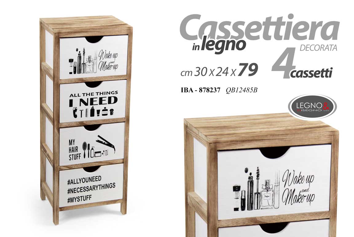 8025569878237 MOBILETTO CASSETTIERA SLIM SALVASPAZIO 4 CASSETTI CLASSICO MODERNO DECO 79*30*24 - immagine 1