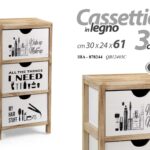 CASSETTIERA MOBILETTO 3 CASSETTI LEGNO MARRONE BIANCO SLIM SALVASPAZIO h61*30*24