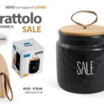 BARATTOLO DA CUCINA SALE CERAMICA NERO ERMETICO MODERNO TAPPO LEGNO 14 cm HOD