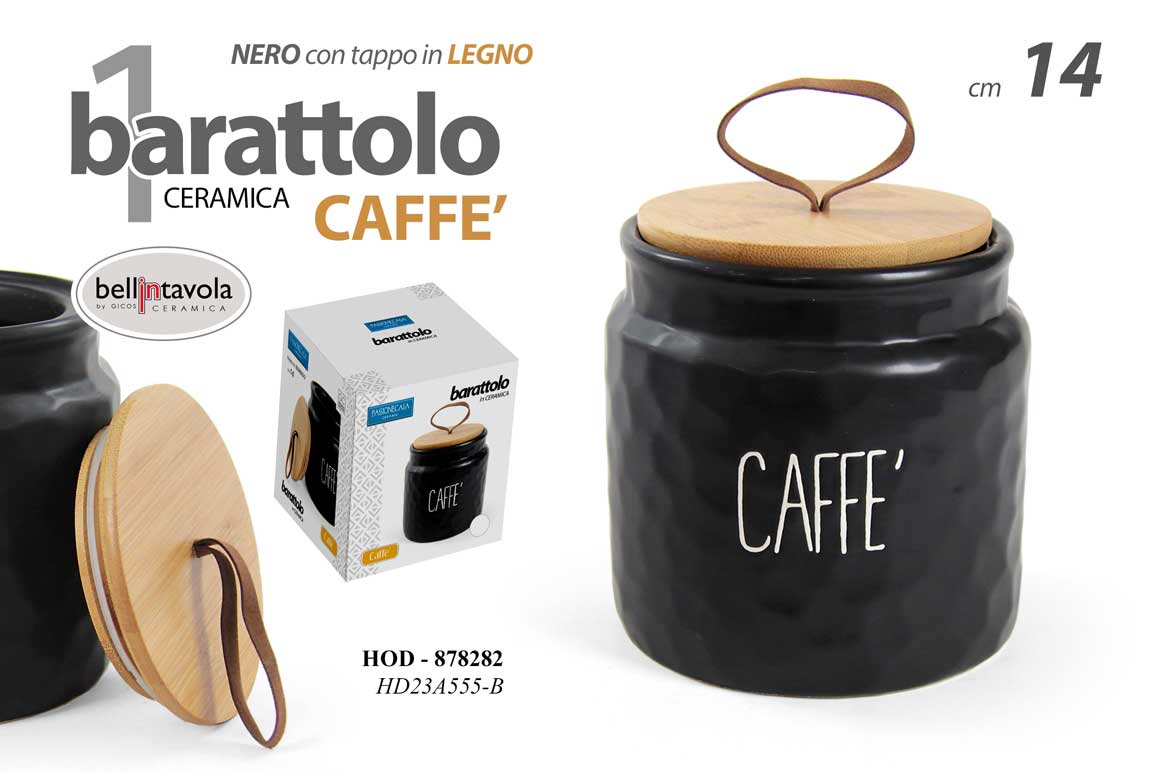 8025569878282 BARATTOLO DA CUCINA CAFFè CERAMICA NERO ERMETICO MODERNO TAPPO LEGNO 14 cm HOD - immagine 1