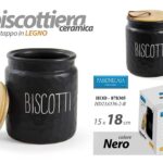 BISCOTTIERA CONTENITORE BISCOTTI BARATTOLO CERAMICA TAPPO LEGNO ERMETICO 18 cm