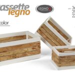3 CASSETTE LEGNO PORTA OGGETTI BOMBONIERE CASSETTA ARREDO BICOLOR 36-29-22cm