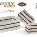 3 CASSETTE LEGNO PORTA OGGETTI BOMBONIERE CASSETTA ARREDO BIANCO CORDA 30-25-20